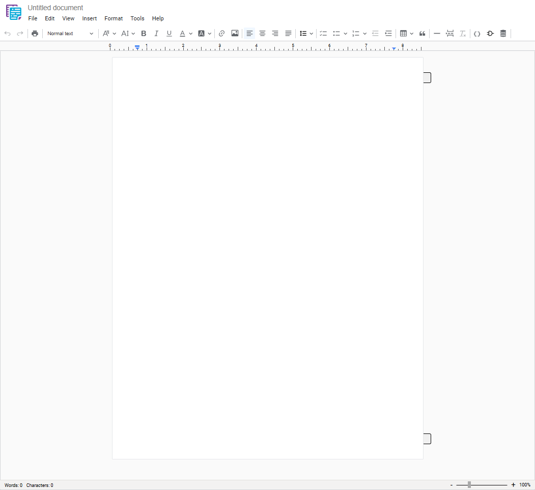 docu2.me user interface showing the editor, menu bar and toolbar