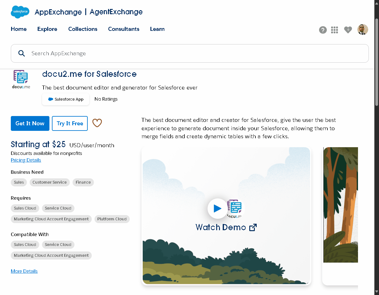 Animation showing how to find and click the Get Now button on AppExchange